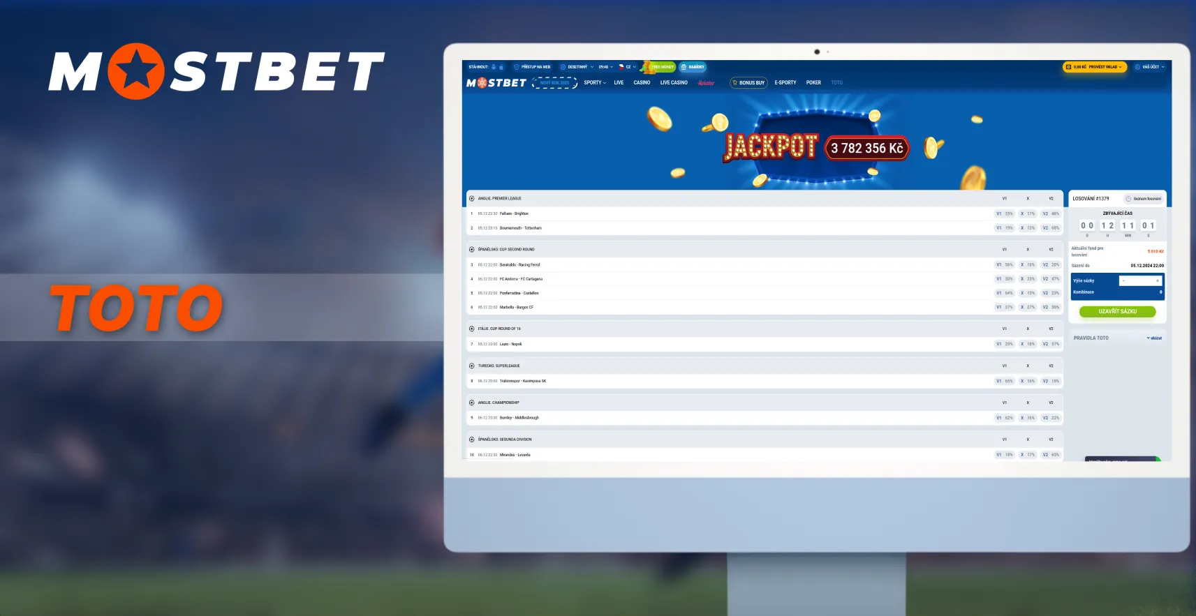 TOTO v české sázkové kanceláři Mostbet